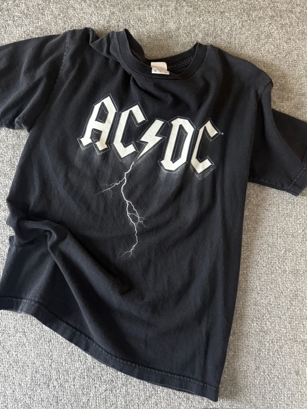 Y2K 2004 AC/DC Band Graphic Lightening Bolt Mirage Black Faded Men's Medium